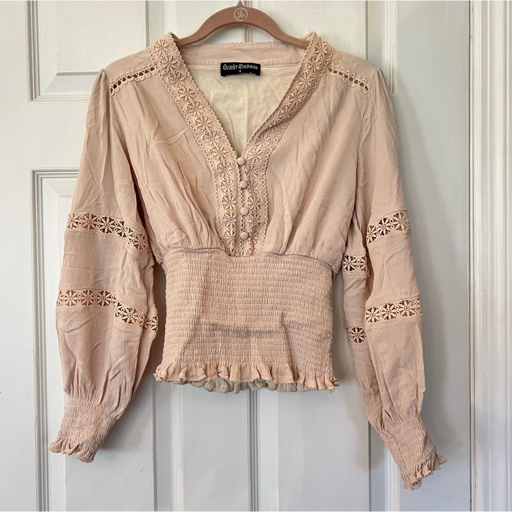 Scarlet Darkness Peasant Top Smocked Renaissance Coquette Cottage Milkmaid Sz S